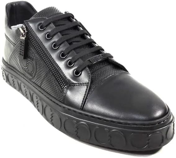 Мужские черные кожаные кроссовки Casadei с молнией для комфорта и моды, черный