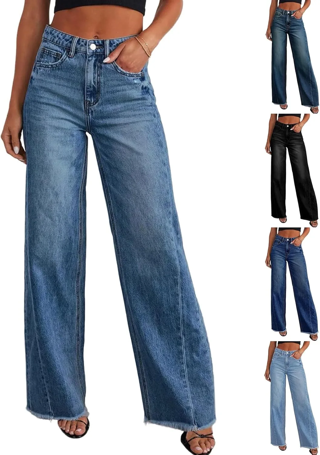 

Женские джинсы Stretchy High Waist Wide Leg Boyfriend с Raw Hem