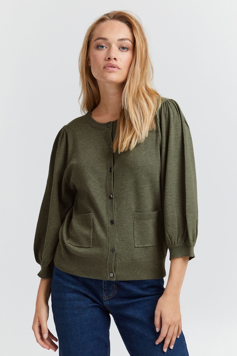 

Кардиган PULZ Jeans Strickjacke PZSARA Puff 50206824, зеленый