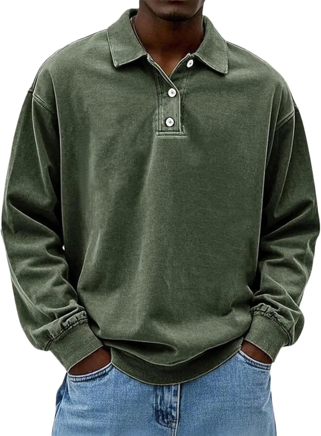 

Мужская классическая поло с длинным рукавом, деним, легкая