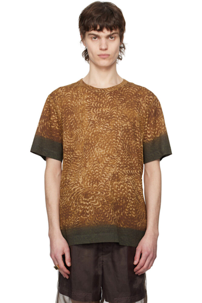 

Футболка из хлопка с коричневым принтом Dries Van Noten
