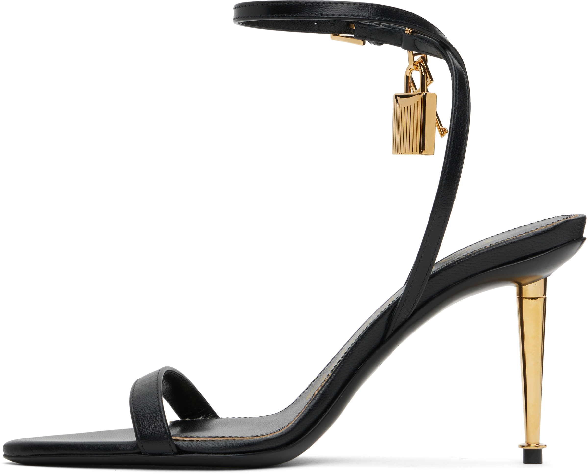 Босоножки на каблуке Padlock Pointy Naked TOM FORD, черный — фото 3