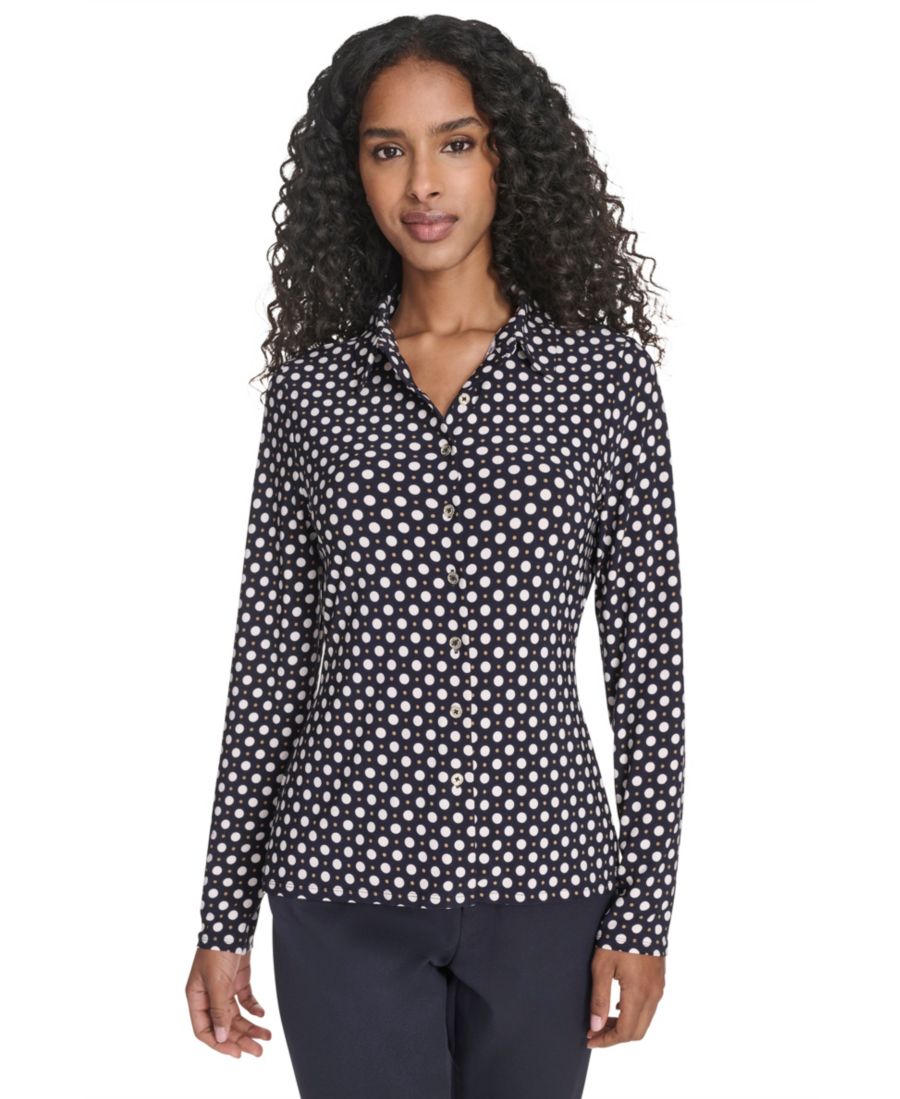 

Женская трикотажная блузка в горошек с пуговицами Tommy Hilfiger, Midnight/Tobacco Brown