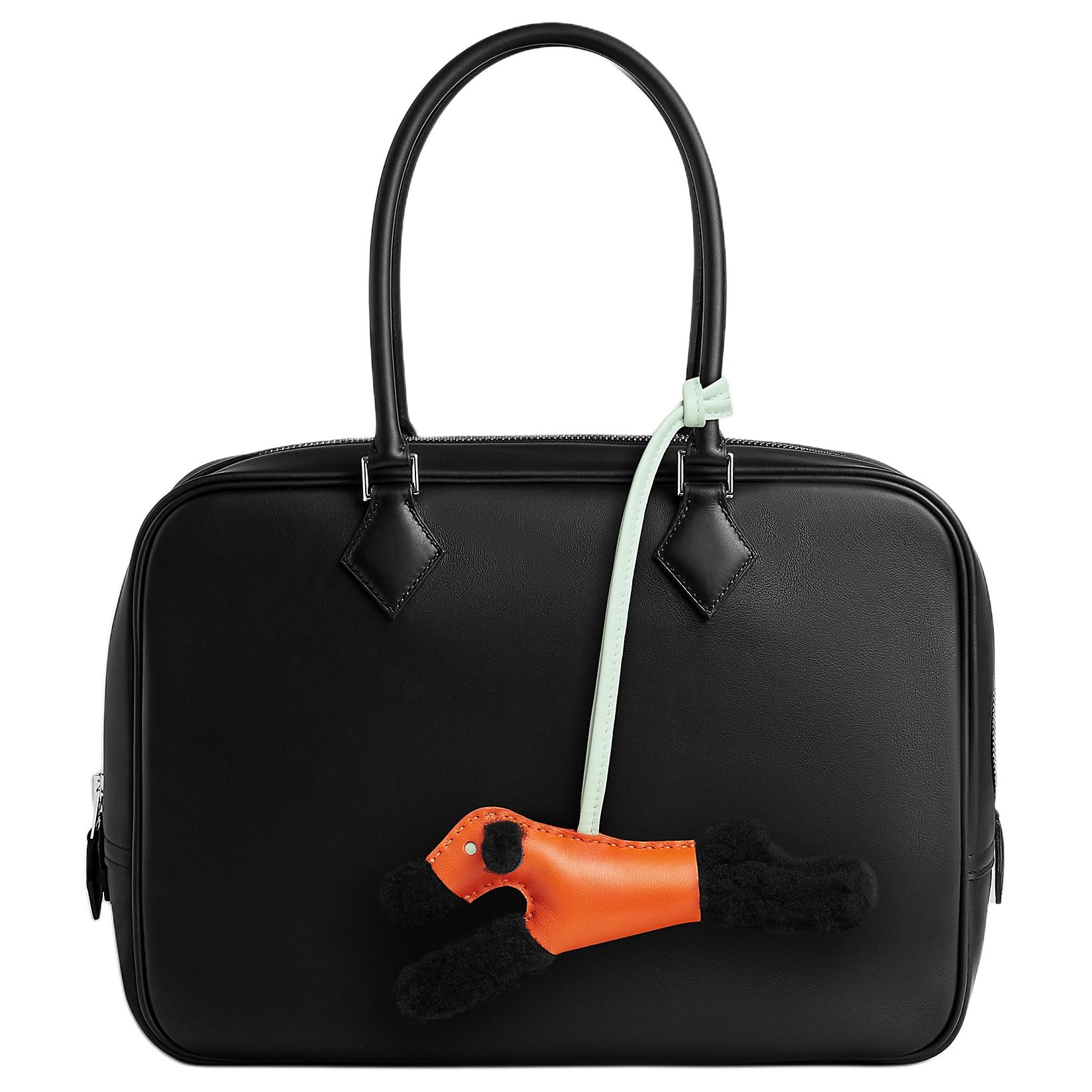 HERMES Аксессуар для сумки Budy Charm из мериносовой шерсти с мехом ягненка Milo, женский, черный и оранжевый — фото 2