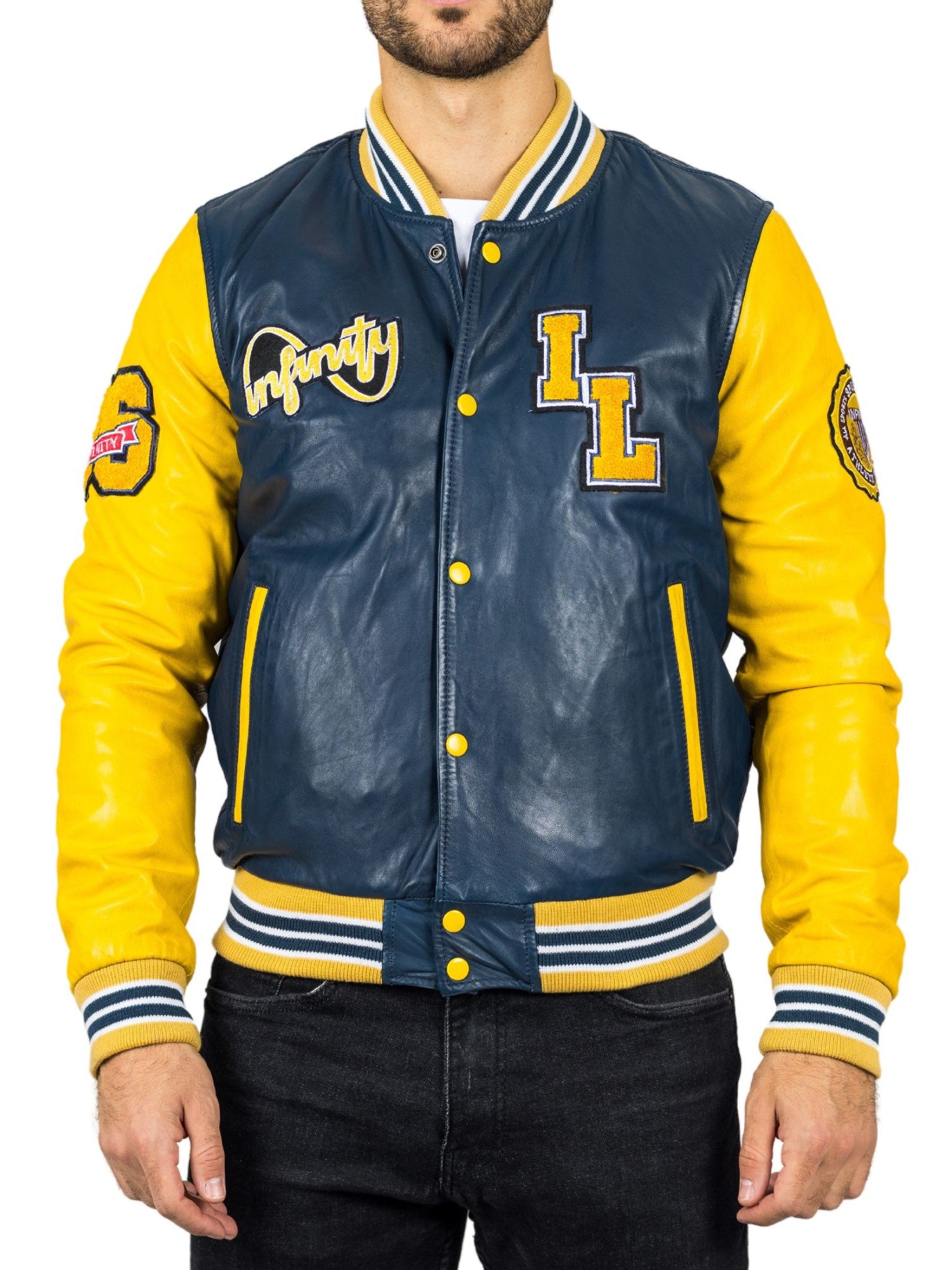 

Куртка-бомбер из натуральной кожи Baseball Letterman Coat TruClothing, темно-синий