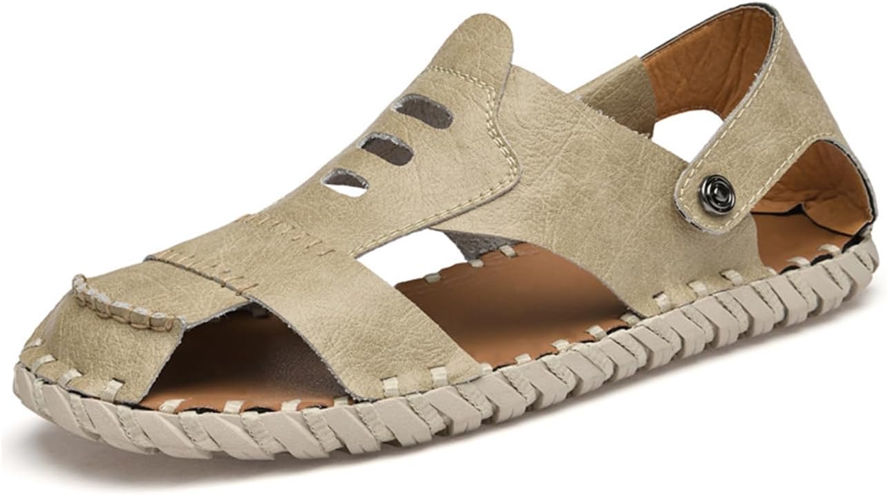 

Мужские сандалии ручной работы из кожи с вырезами, повседневные рыбацкие сандалии, закрытый носок, мягкая подошва, легкие, для прогулок на открытом воздухе и воды, дышащие, на лето, пляжные, спортивные, для походов Ksedt, хаки