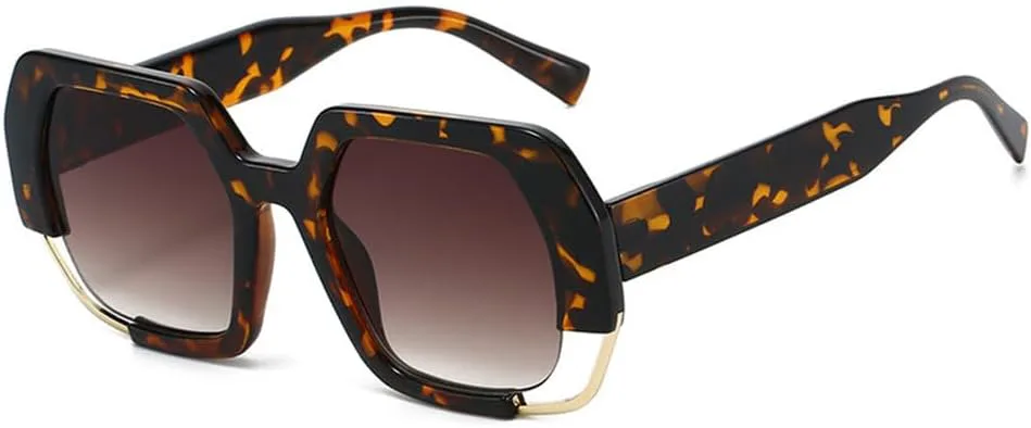 

Солнцезащитные очки в стиле ретро с леопардовым принтом, овальной формы, для мужчин и женщин, с полой оправой, защита от УФ-излучения UV400 KTUCN, Leopard Brown