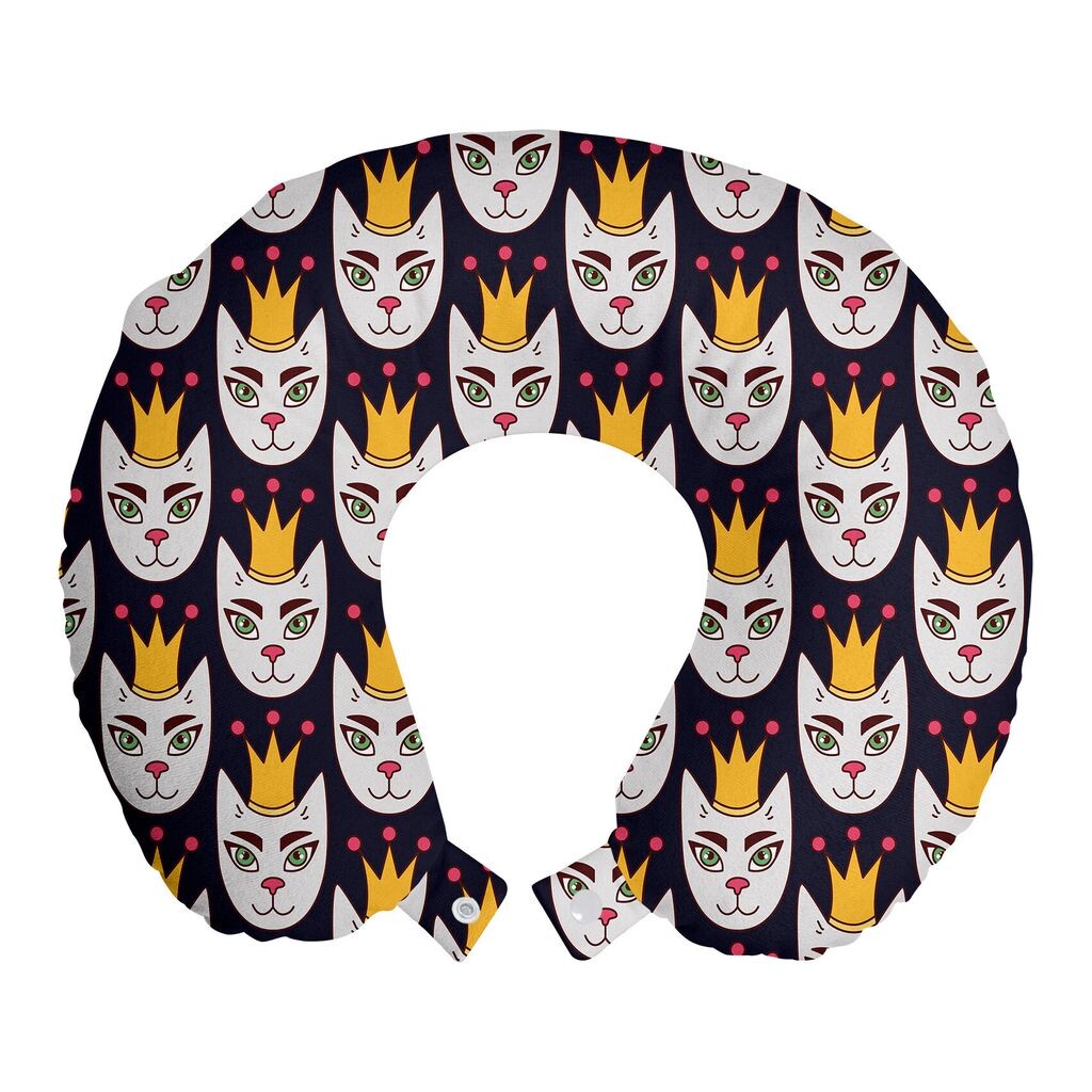 

ABAKUHAUS Подушка для путешествий Crown, поддержка шеи, головной убор в кошачий горошек, дорожный предмет из пенопласта для самолета и автомобиля, 30х30 см, темно-синий и многоцветный