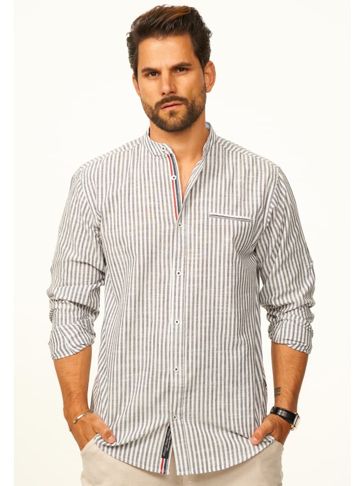 

Behype Рубашка с длинными рукавами, в полоску, прямого кроя, со стоячим воротником, черного цвета