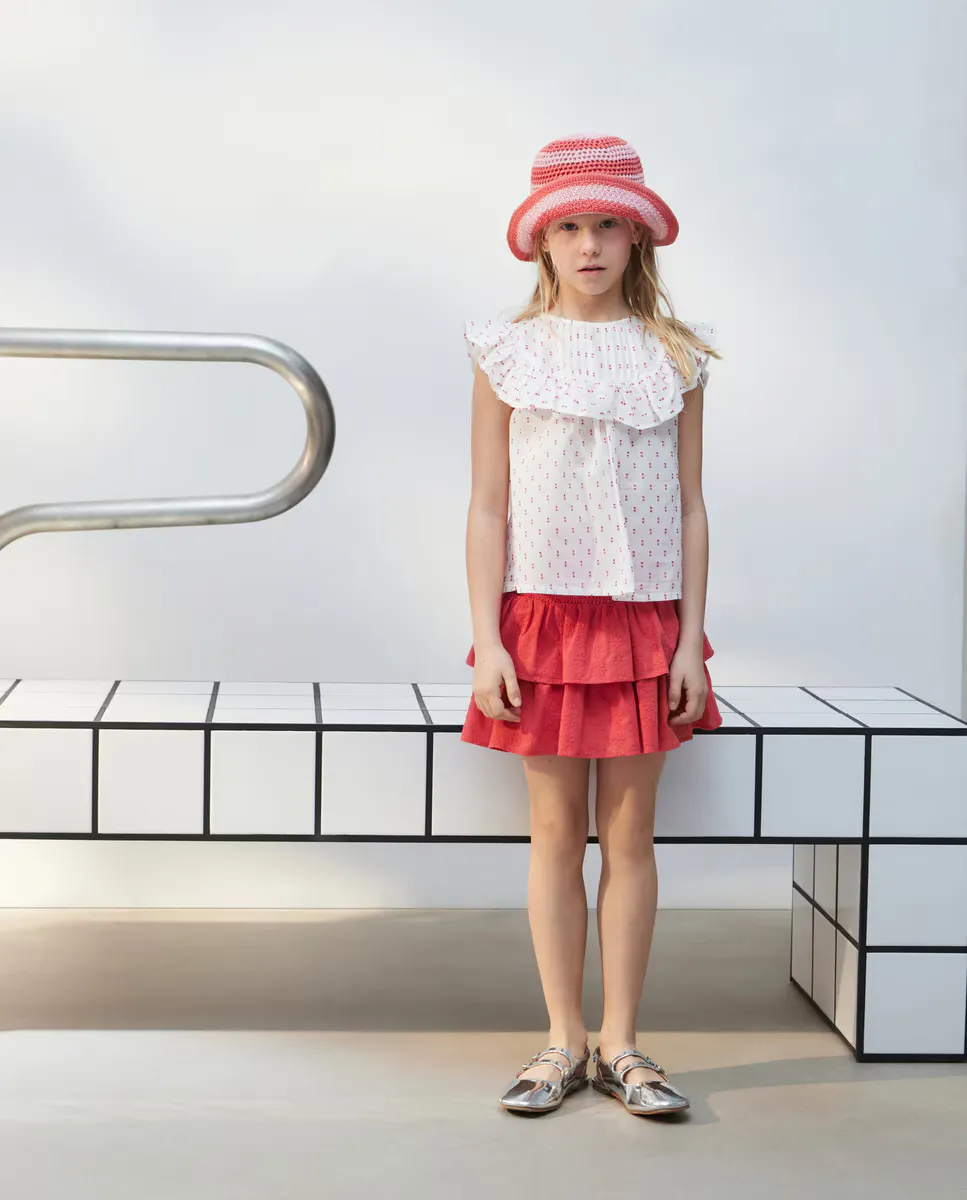 

Юбка для девочки с рюшами и вышитой тканью Kids El Corte Inglés, коралловый