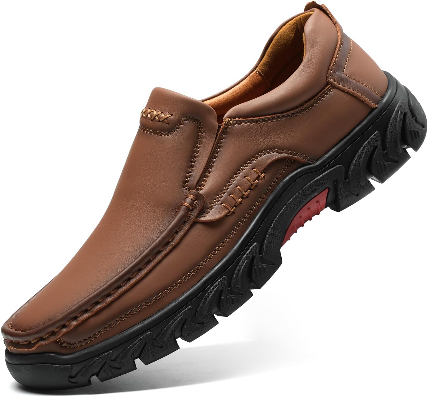 

Мужские повседневные слипоны-лоферы Классические кожаные прогулочные и походные туфли для работы и офиса, удобные Luodenglang, коричневый