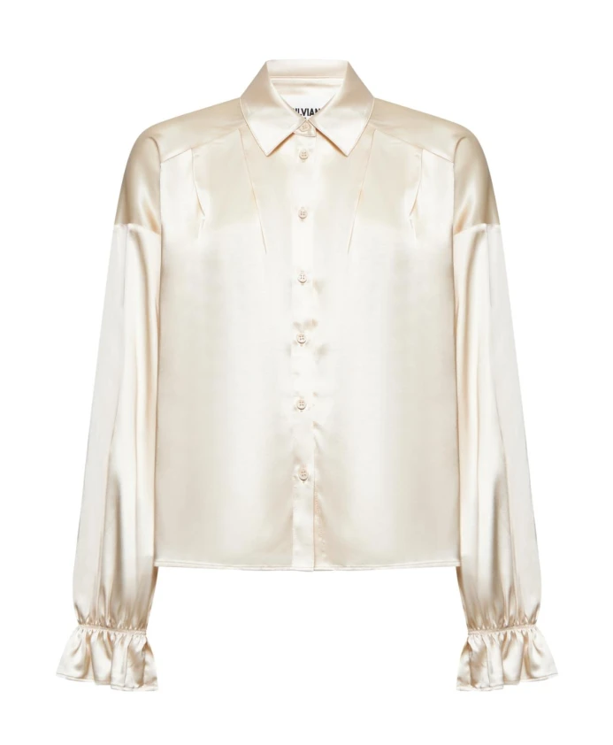 

Атласная блузка со сборками на рукавах Silvian Heach, бежевый