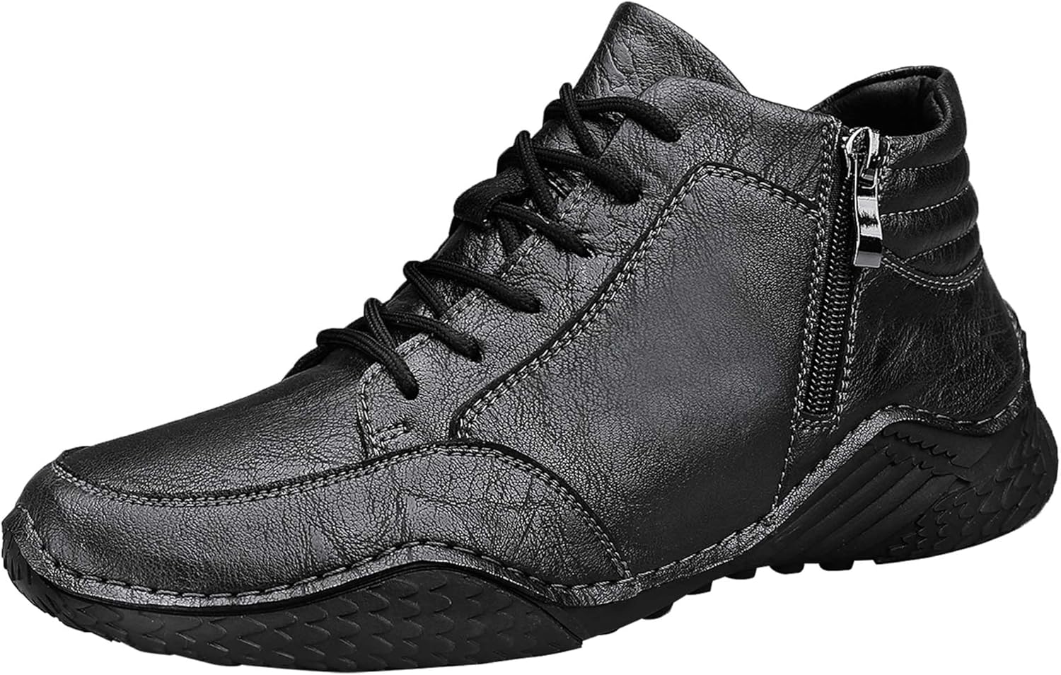 

Мужские премиальные кроссовки из коровьей кожи, мужская обувь для походов, мужская обувь для уличного отдыха среднего топа, не скользящие и устойчивые к износу, подходят для всех сезонов Generic, черный