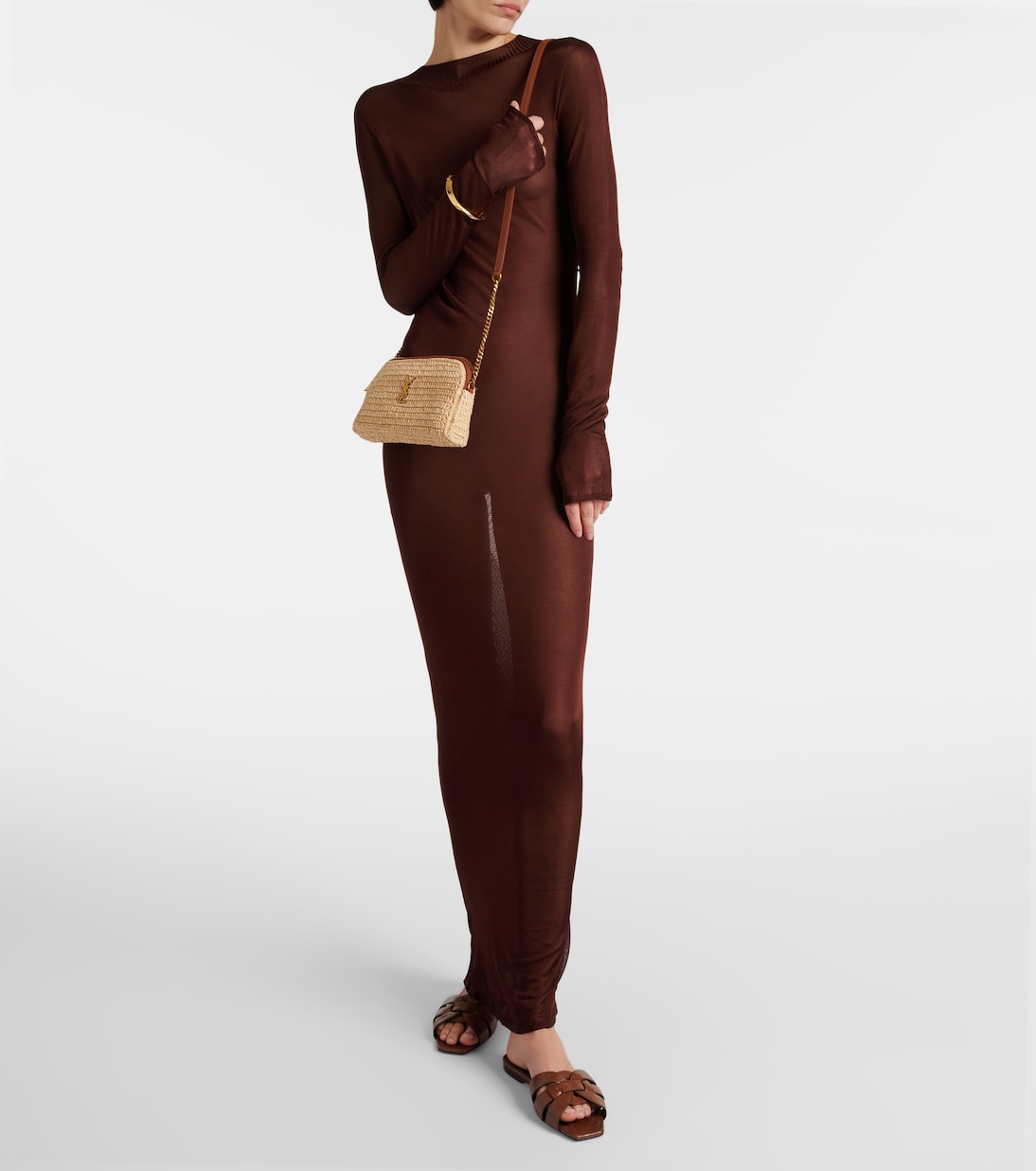 Сандалии из кожи с эффектом ящерицы Tribute Saint Laurent, Almond Brown — фото 2