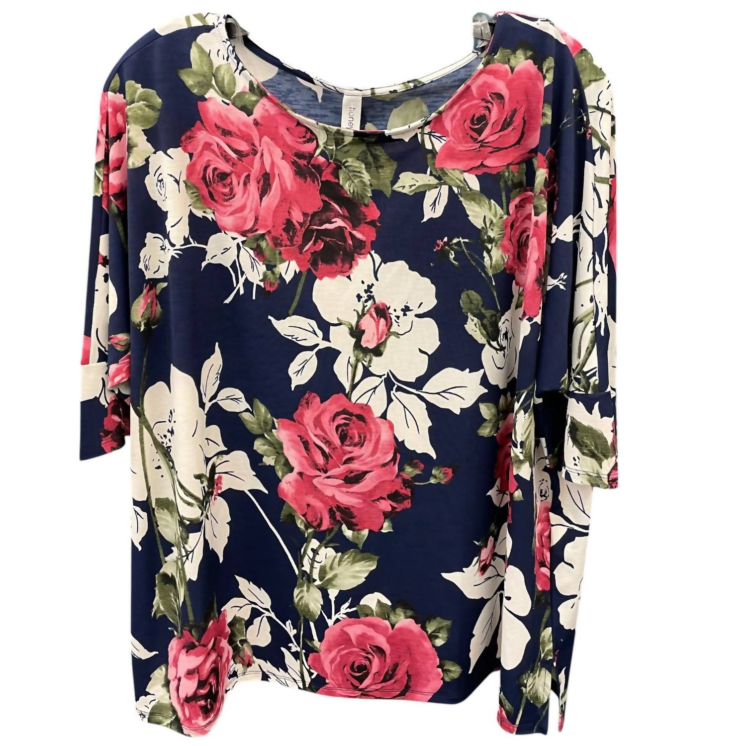 

Женский цветочный топ в темно-синем цвете Honeyme