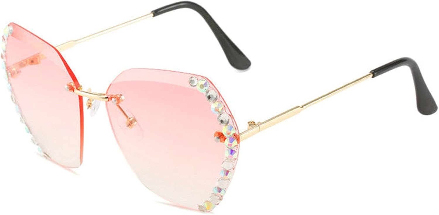

Солнцезащитные очки Willochra для женщин без оправы с бриллиантами, увеличенного размера, с градиентными линзами и алмазной огранкой, в стиле «конфетная вечеринка», Pink