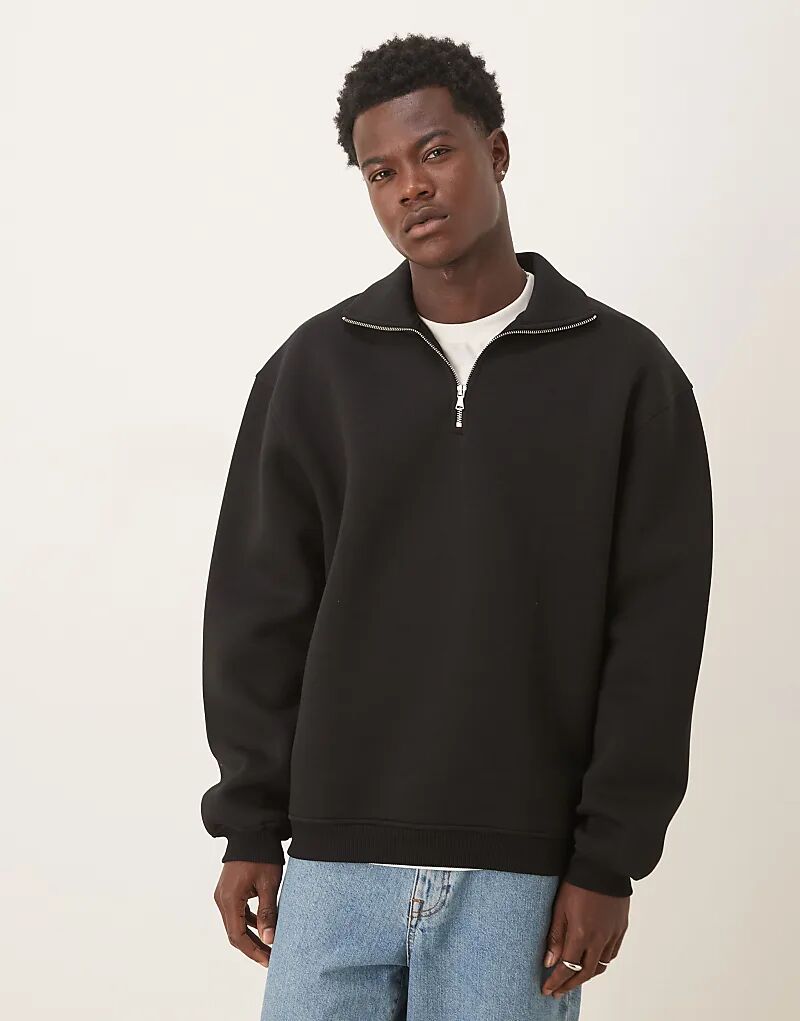 

Толстовка ASOS DESIGN свободного кроя с воротником-стойкой и застежкой-молнией на четверть дюйма, черного цвета