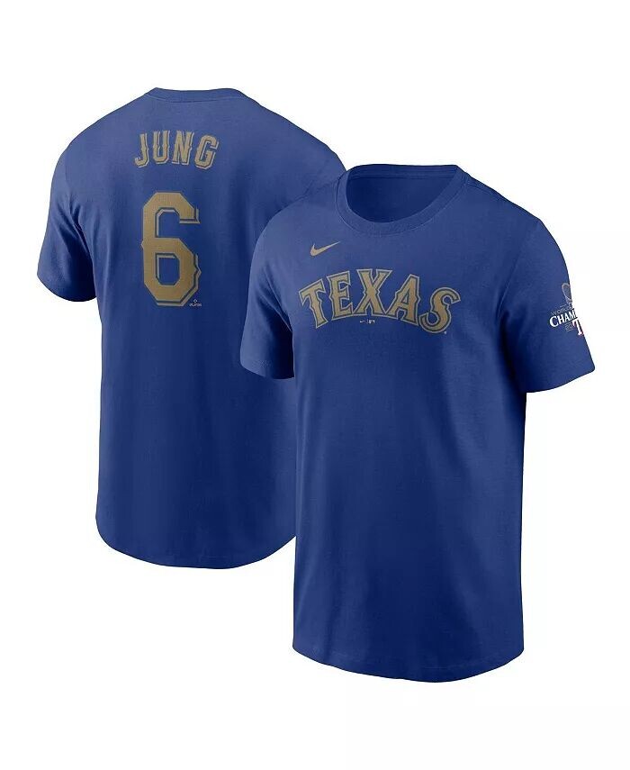 

Мужская футболка Josh Jung Royal Texas Rangers 2024 Gold Collection с именем и номером Nike, синий