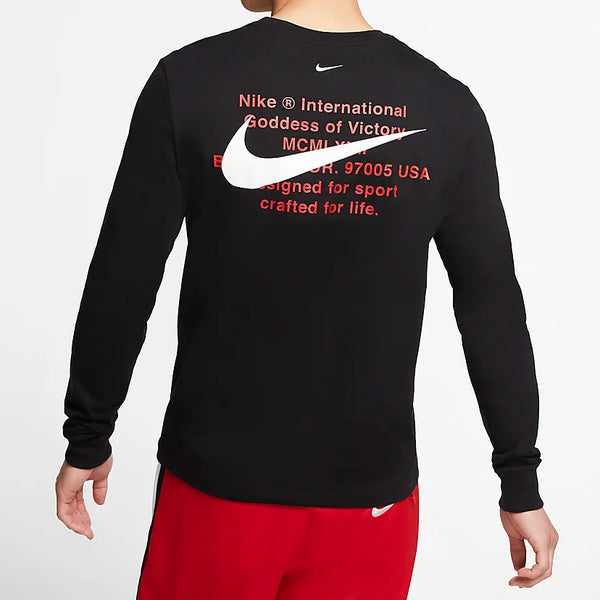 Футболка sportswear swoosh ls tee round neck long sleeves us edition black Nike, черный — фото 4