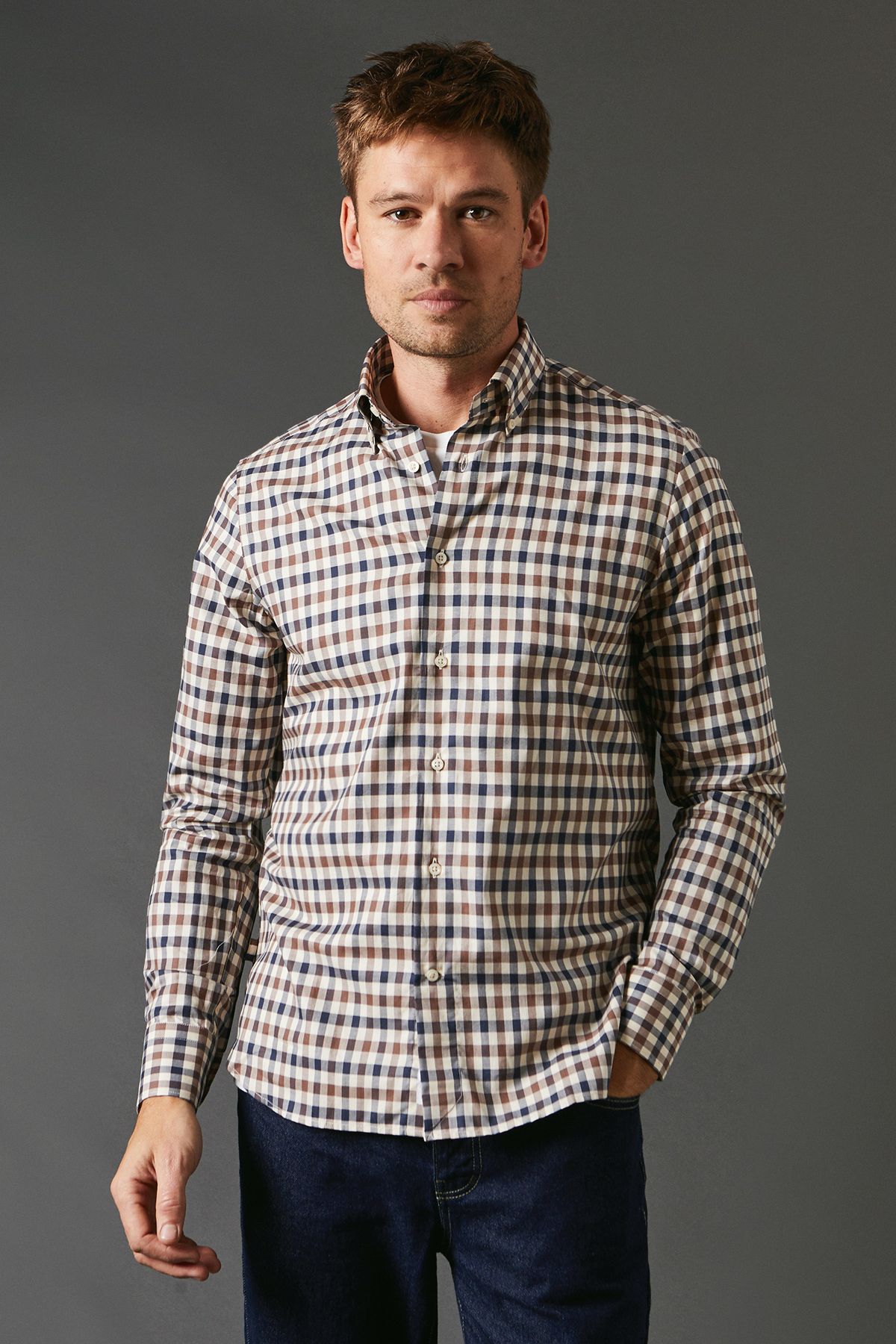 

Рубашка Aquascutum Active Club в клетку, кремовый