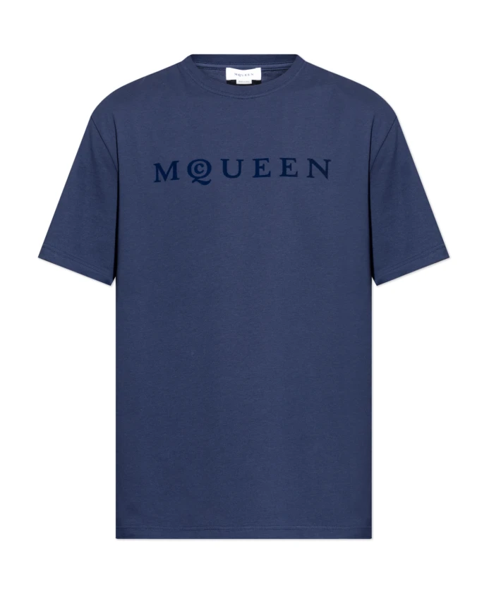 Футболка с логотипом, отделанным бархатом. Alexander Mcqueen, синий