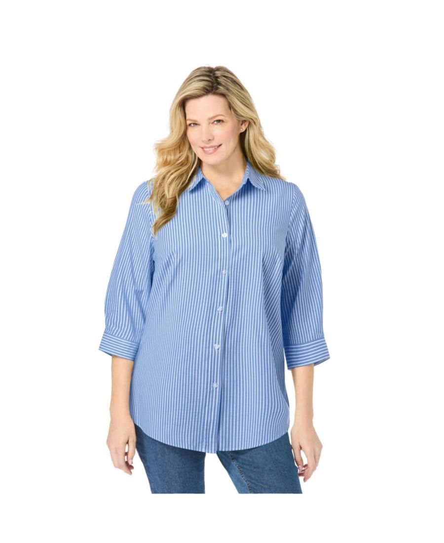 

Рубашка больших размеров с идеальным рукавом три четверти Woman Within, French blue stripe