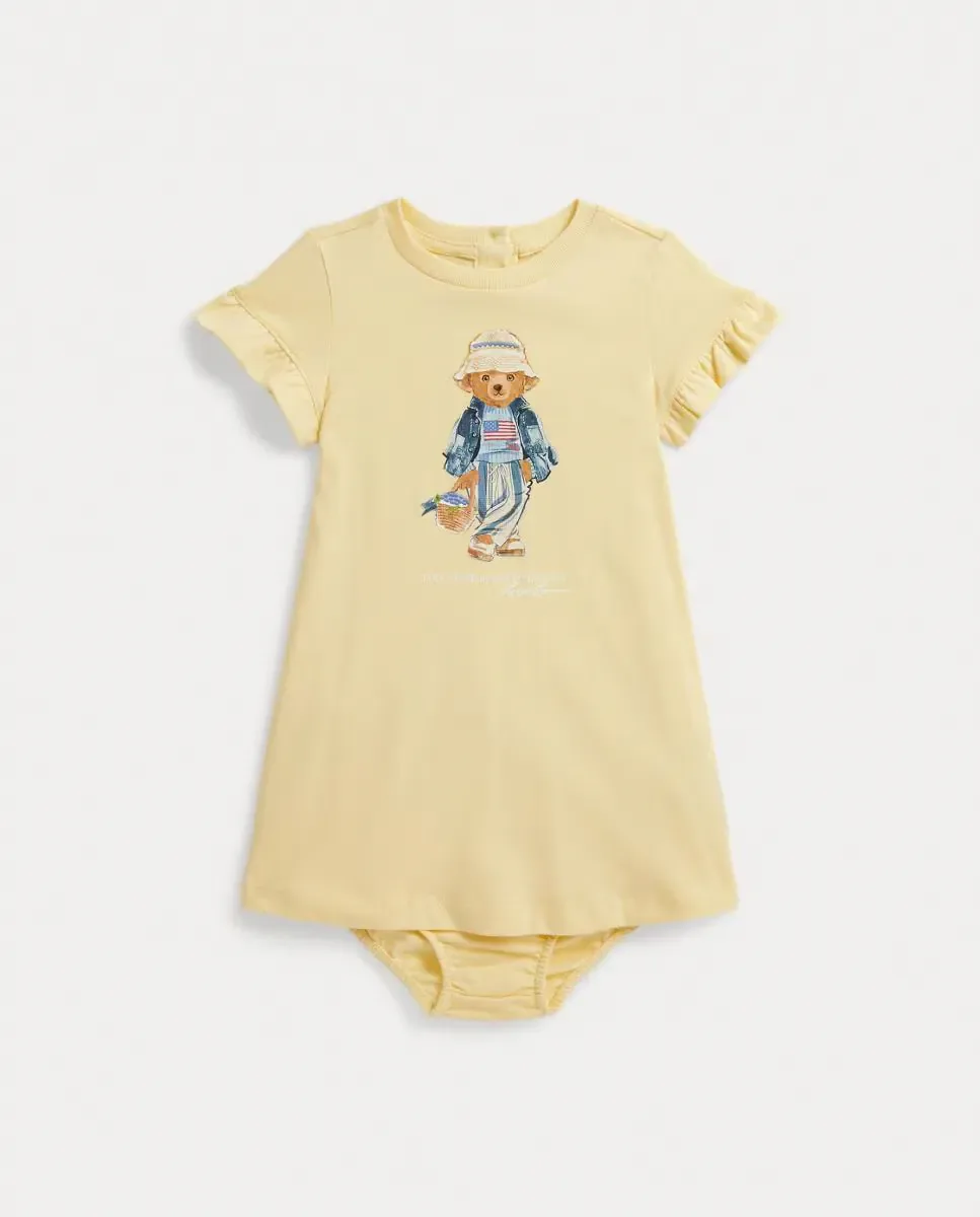 Хлопковое платье для девочки с мишкой Поло Polo Ralph Lauren, желтый