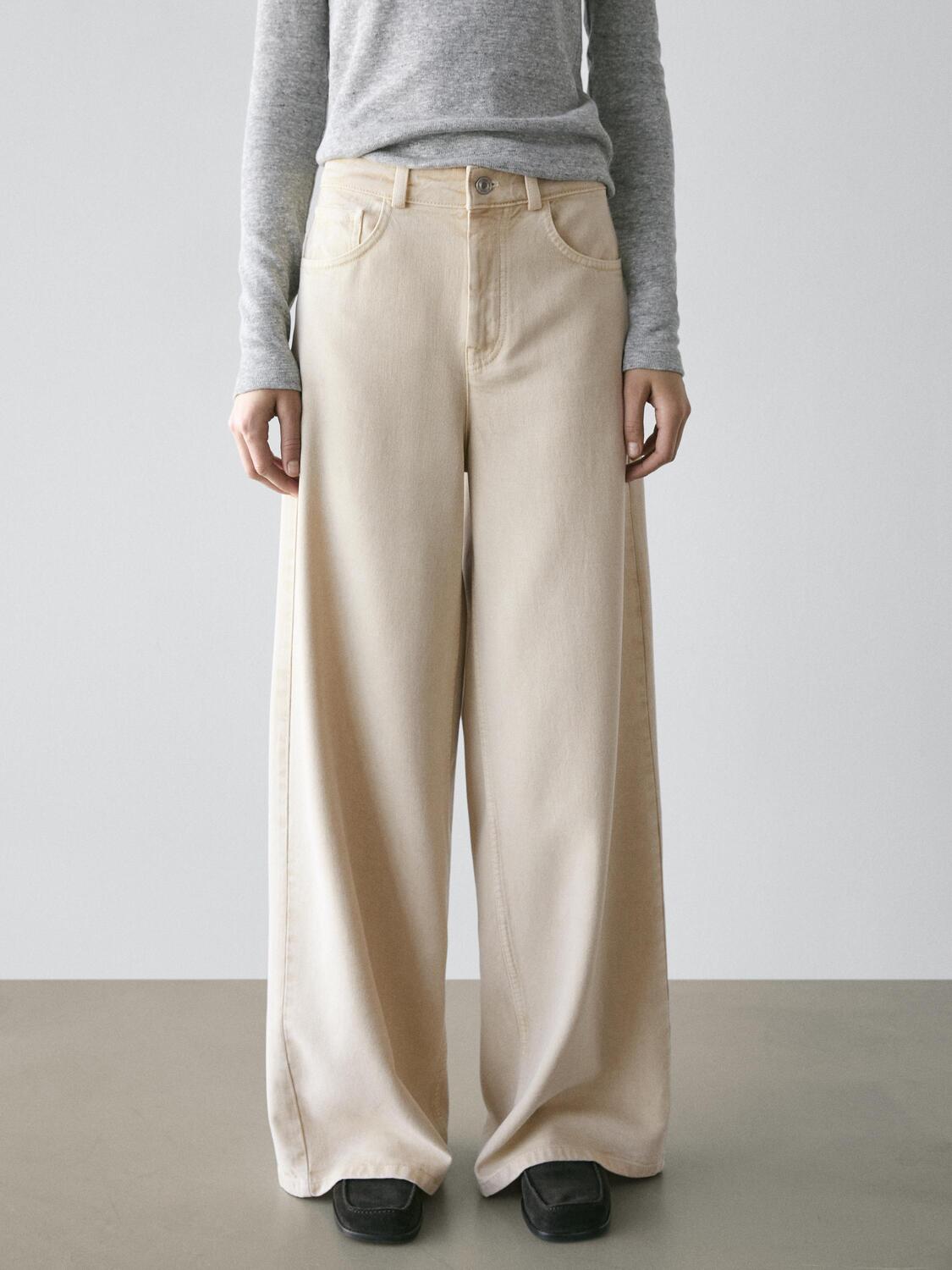 Брюки с низкой посадкой и широкими штанинами Massimo Dutti, vanilla — фото 3