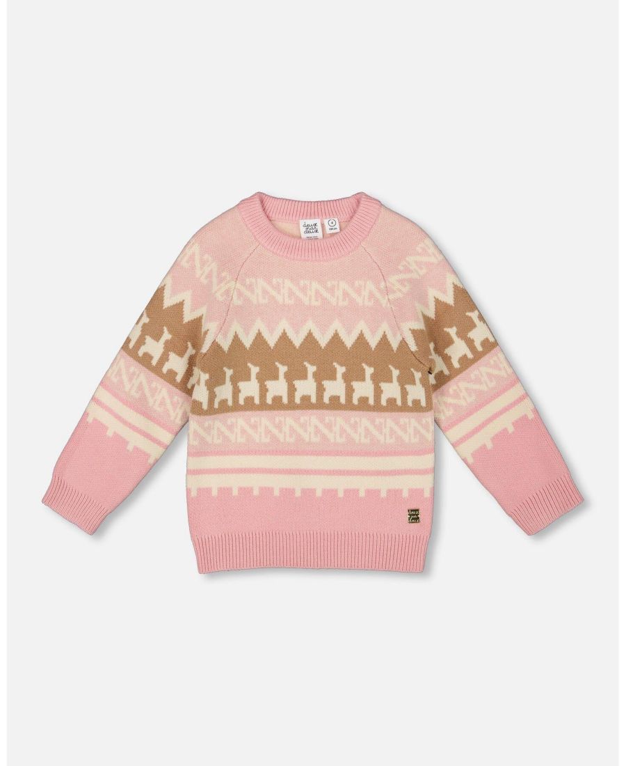 

Свитер с жаккардовой отделкой Лама для девочек, пыльно-розовый Deux par Deux, Dusty pink