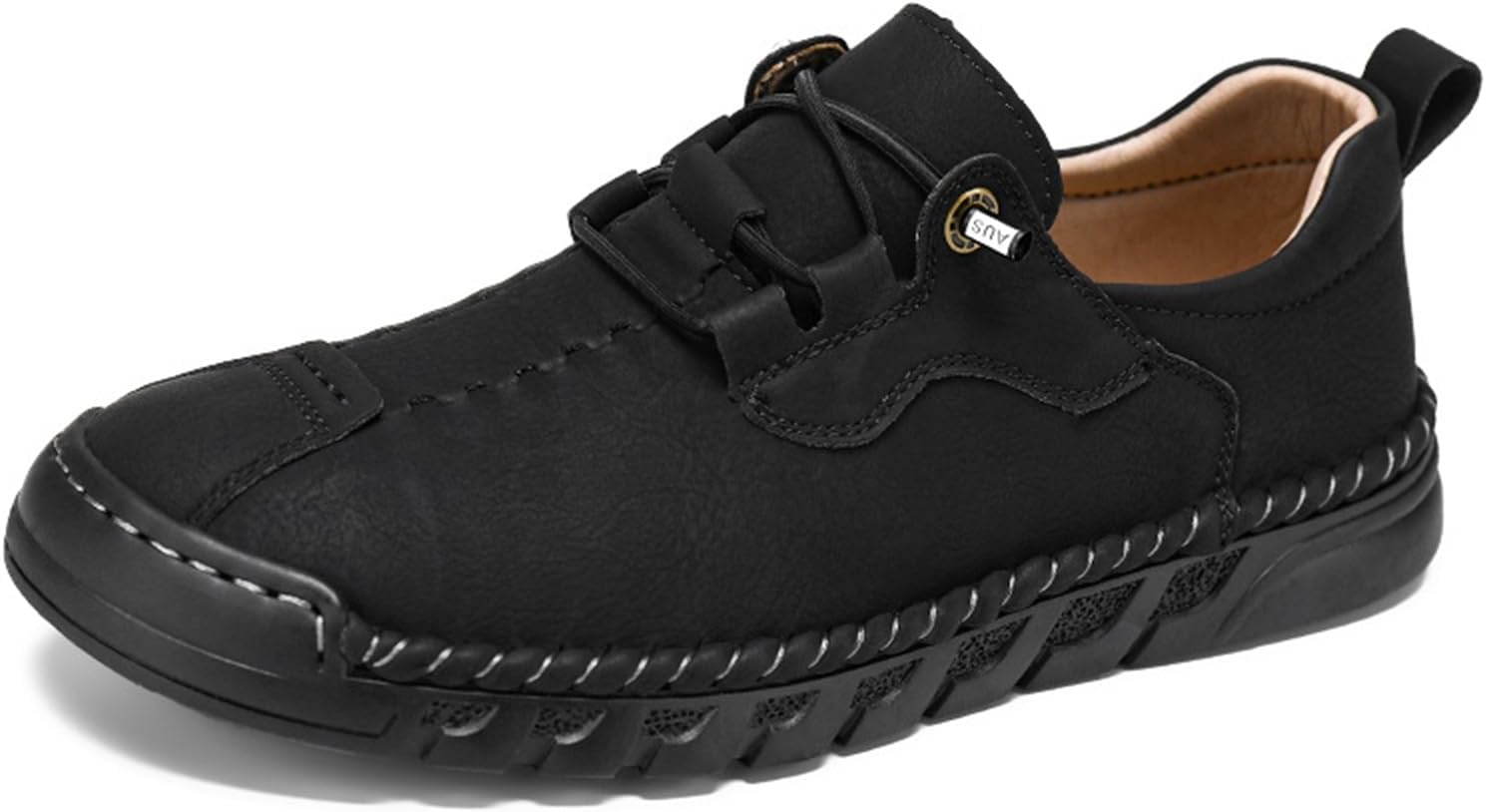 

Мужские слипоны ортопедические кожаные ботинки, поддержка свода стопы, противоскользящие, модные, легкие, с круглым носком, ручной работы, для вождения, походов и прогулок на улице Generic, черный