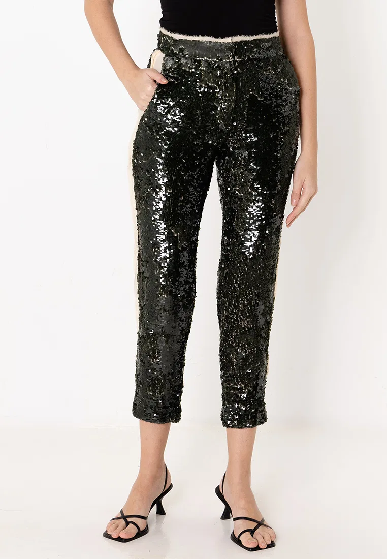 Брюки пайетки, укороченные Zara, черный