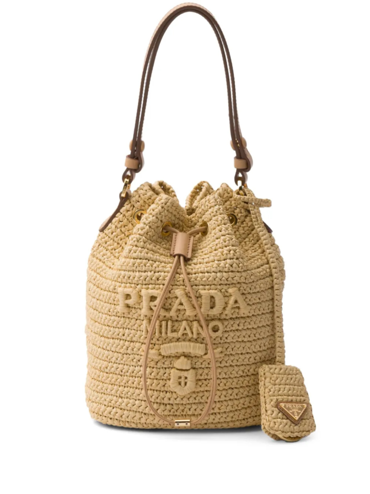 

Prada сумка-ведро с тисненым логотипом, нейтральный