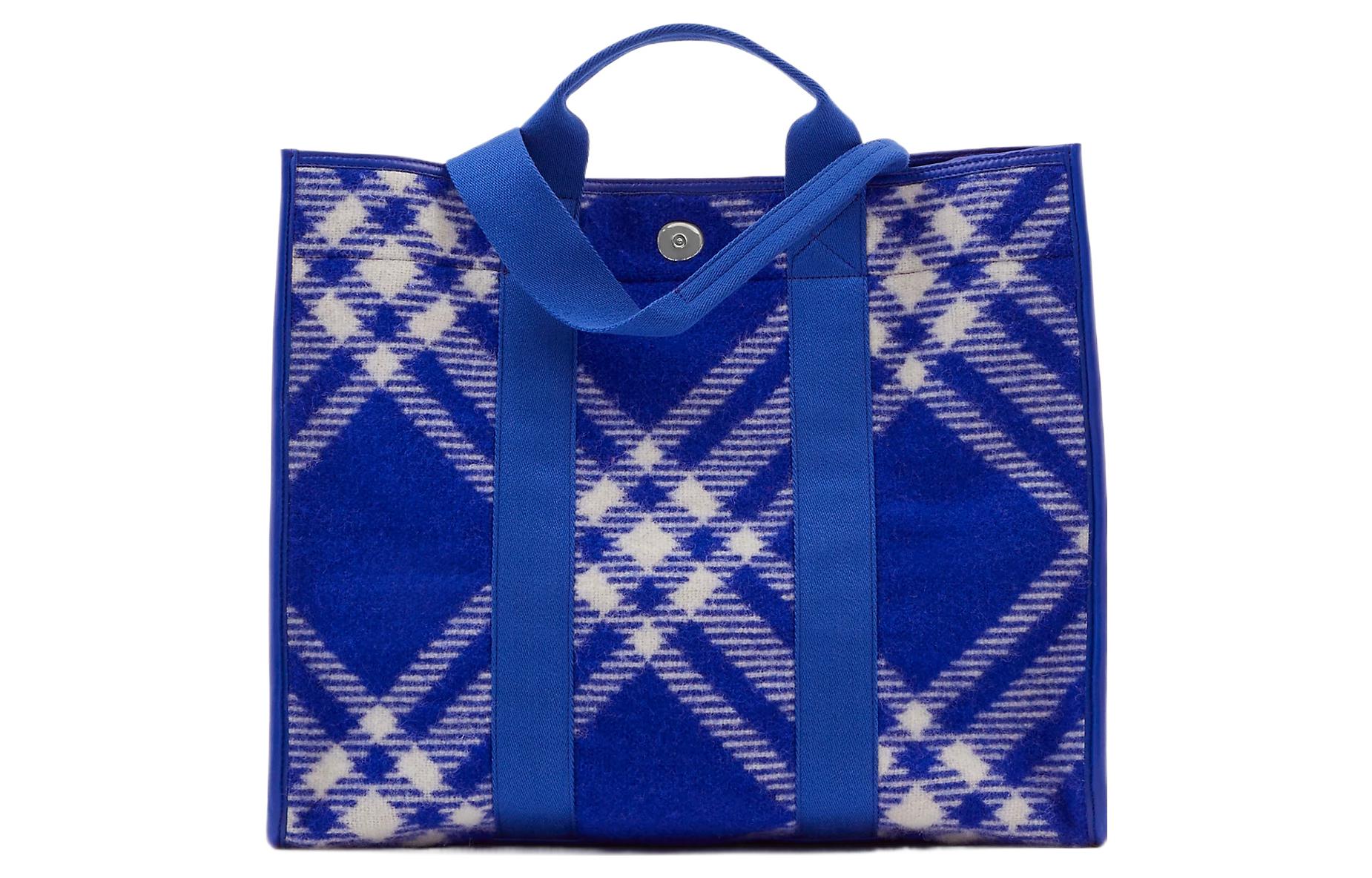 Burberry Клетчатая хозяйственная сумка синяя — фото 3