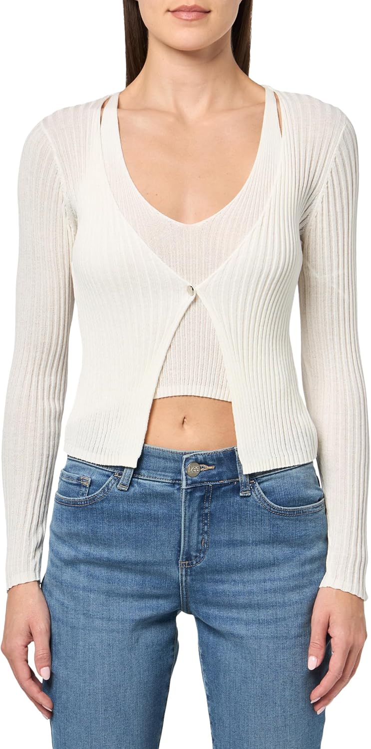 

GUESS Женский экологичный свитер Reese с длинным рукавом и двойным слоем, Dove White