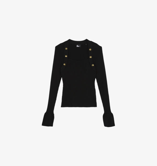 

Топ из эластичного трикотажа с рукавами-колокольчиками The Kooples, черный