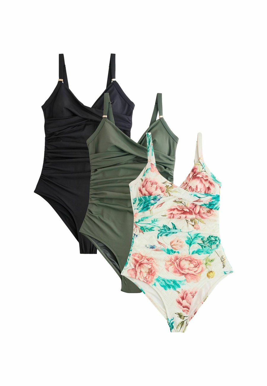 Купальник Next 3 PACK TUMMY CONTROL, White Floral Khaki Green Black/White
