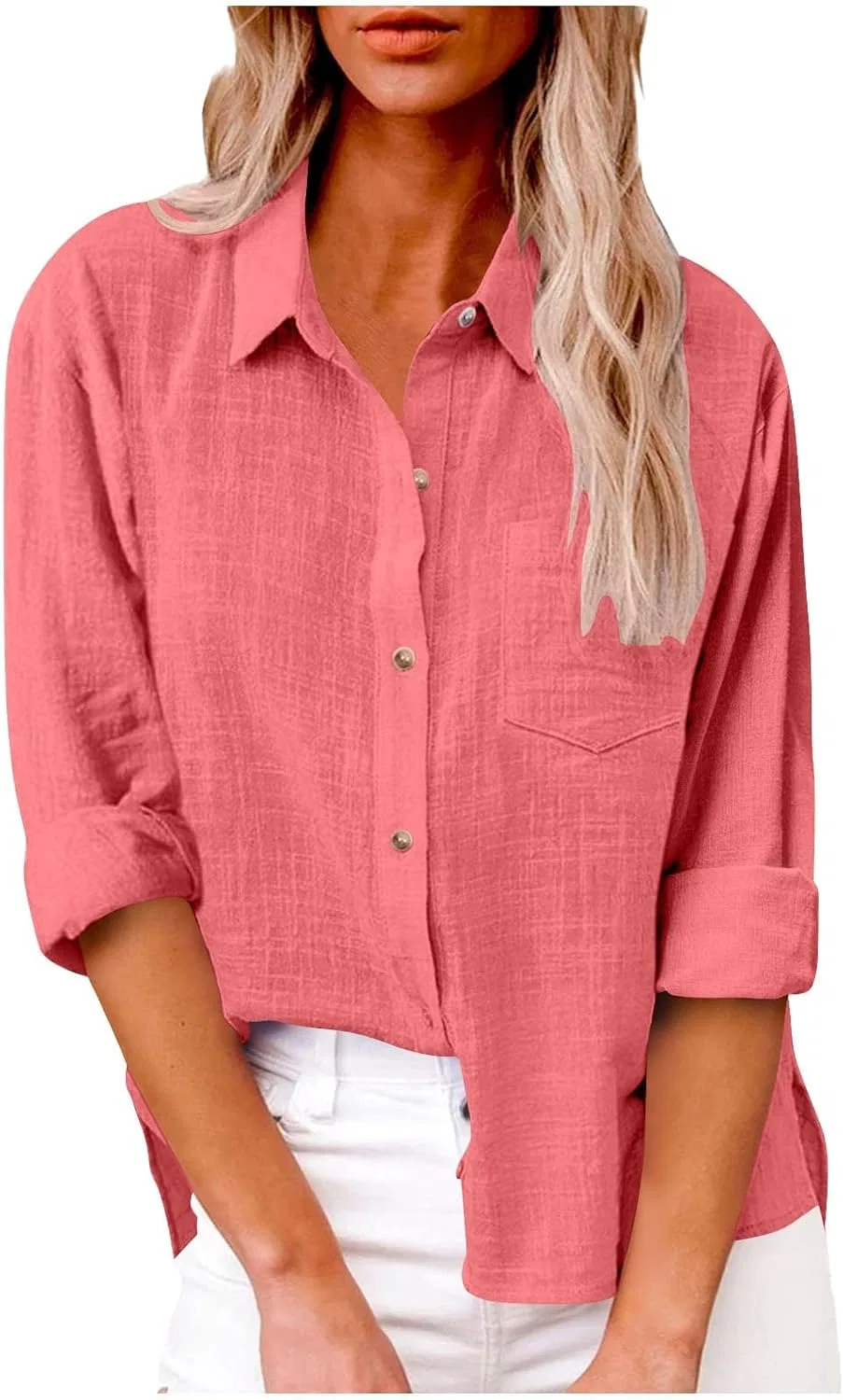 Блуза женская с длинным рукавом, Cotton Linen, красная