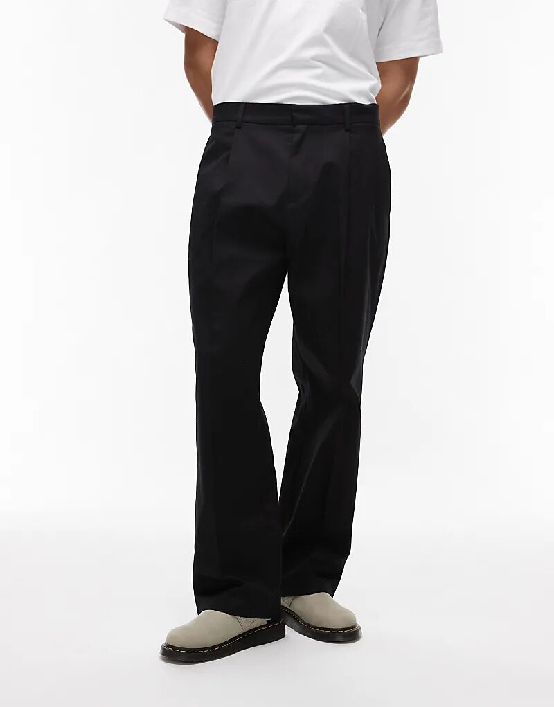 

Элегантные хлопковые брюки широкого кроя черного цвета Topman