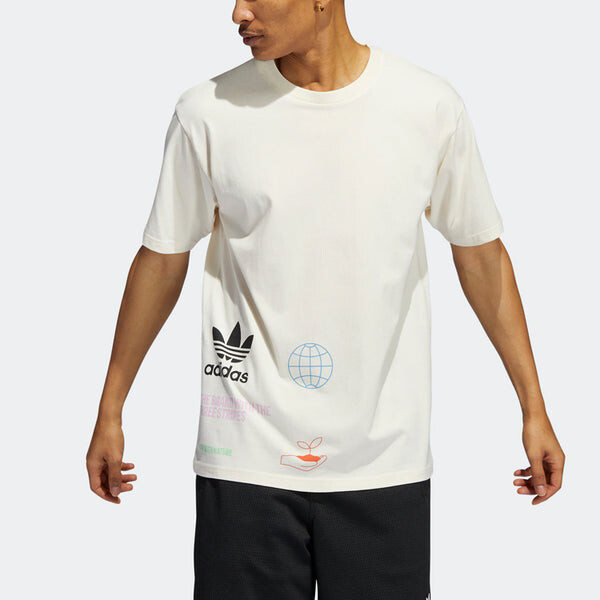 Футболка Adidas Made with Nature Multi Logo Tee 'Ivory White', мультиколор — фото 2