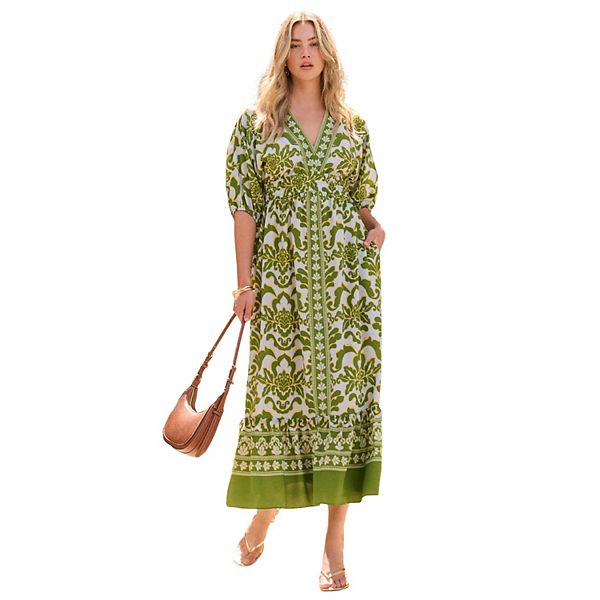 

Женское платье макси с каскадными ярусами и спущенным плечом plus size Roaman'S