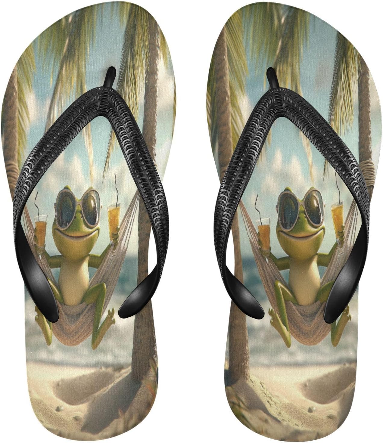 

Пляжные шлепанцы с изображением лягушки и пальмы, пляжные сандалии-вьетнамки, резинескользящие летние тапочки для мужчин и женщин для прогулок Sinestour, Beach Frog Palm Tree