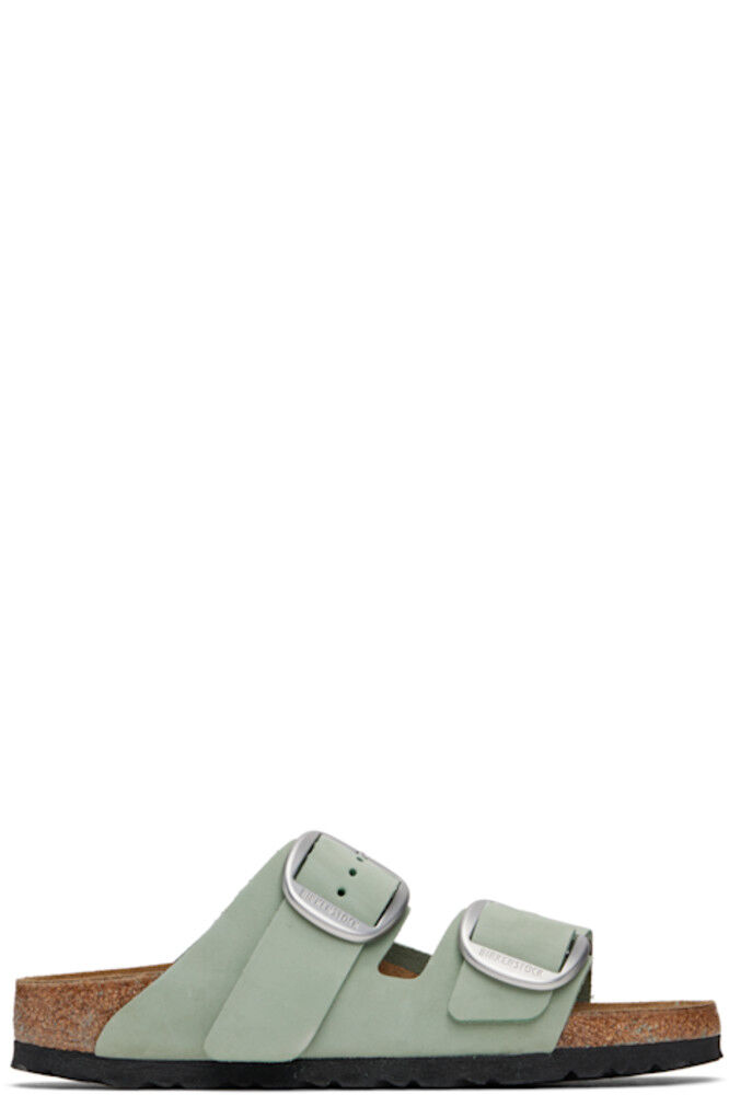 Зеленые узкие сандалии Arizona с большой пряжкой Birkenstock