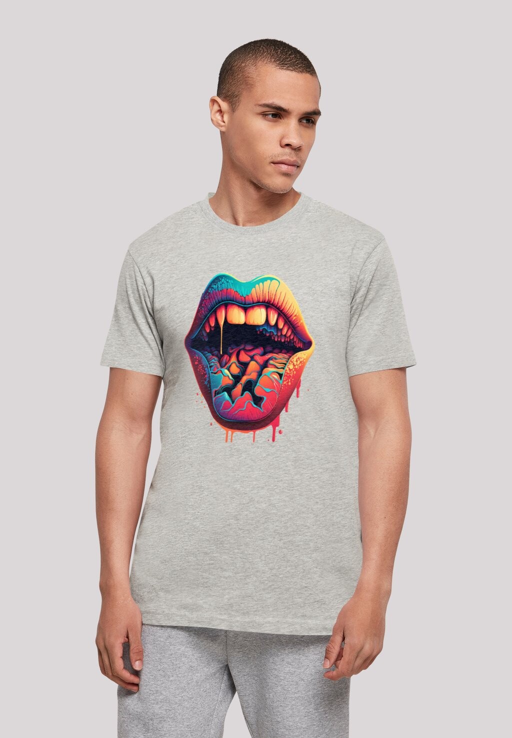 

Футболка с принтом DROOLING LIPS TEE UNISEX F4NT4STIC, серый
