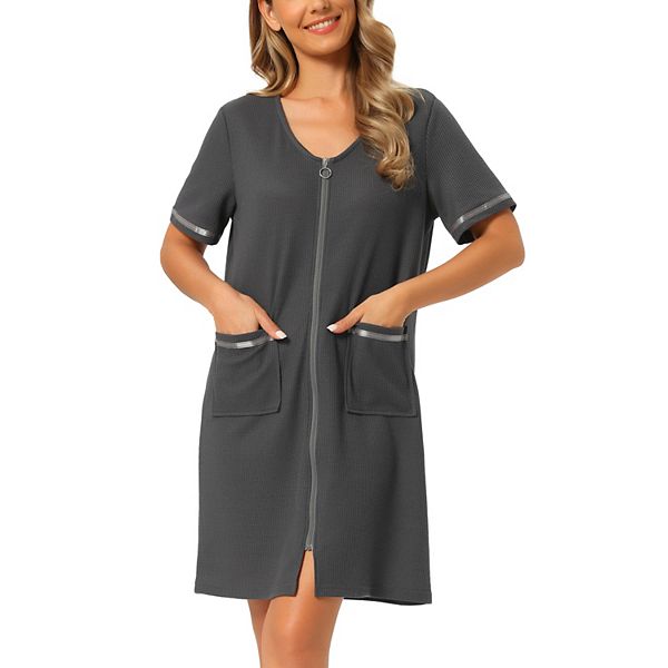 

Женский халат с молнией спереди, воротник-стойка, с карманами, мягкая домашняя одежда Inspire Chic, Green