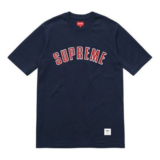 

Футболка fw18 printed arc ss top navy logo tee Supreme, синий