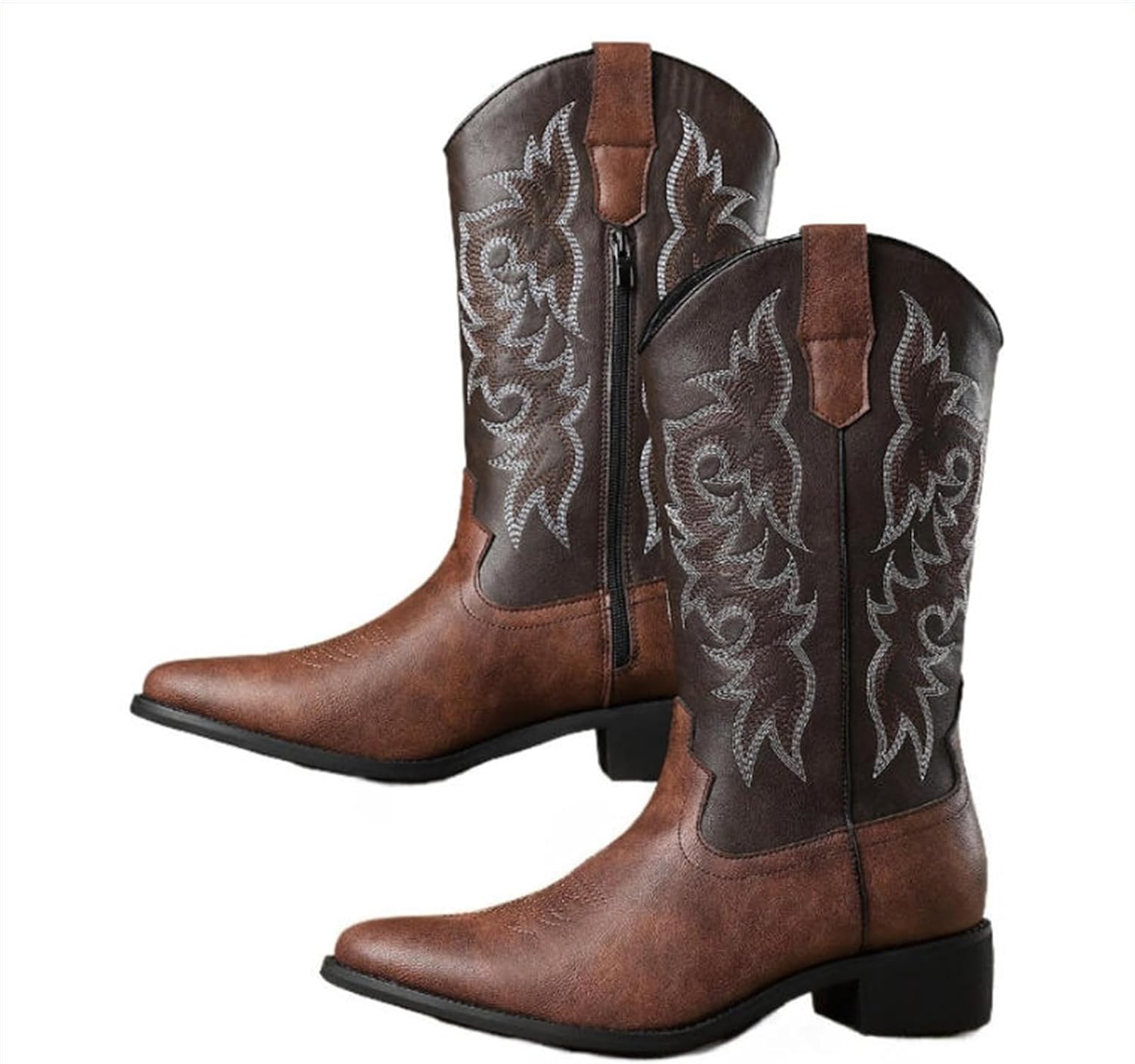 

Мужские кожаные ковбойские ботинки на толстом каблуке с боковой молнией, зауженным носком, средним каблуком, с удобной мягкой дышащей подкладкой. Вестернские ботинки для ранчо, родео, музыкальных мероприятий, вечеринок и танцев Houdbdol, коричне...