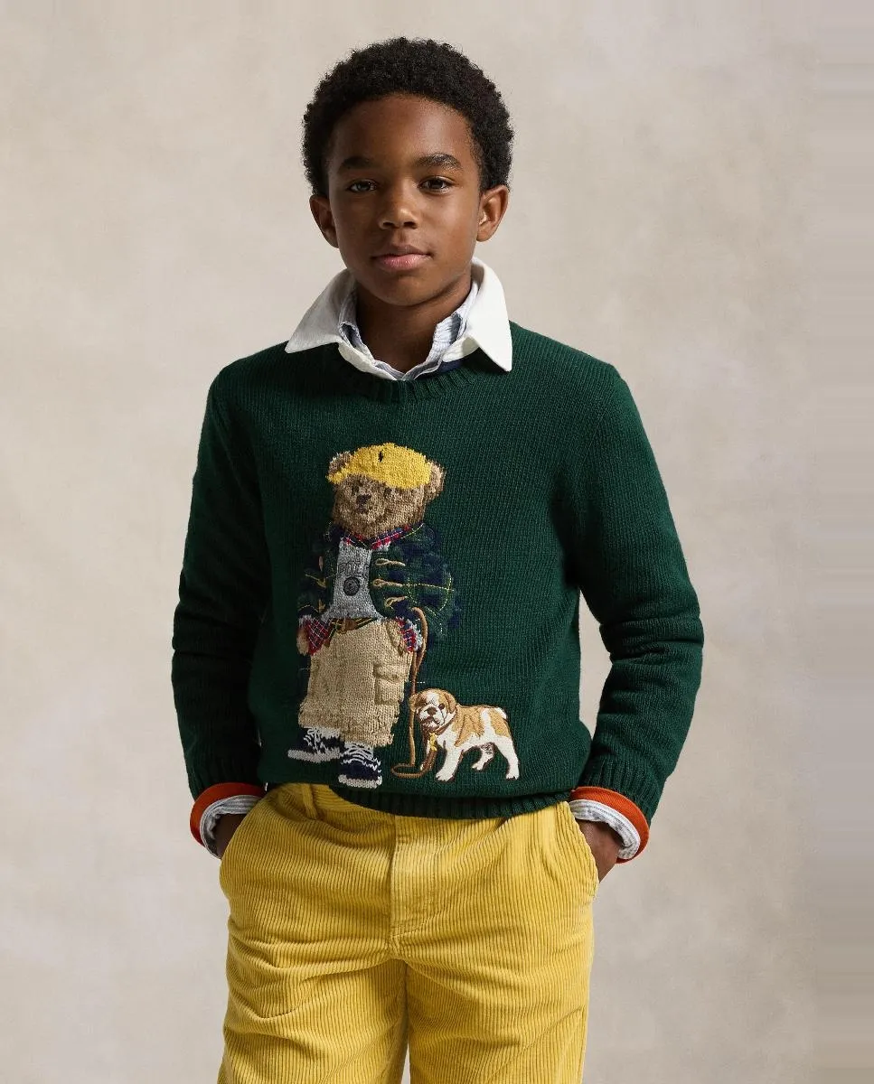 

Детский хлопковый джемпер с медвежонком Polo Polo Ralph Lauren, темно-зеленый