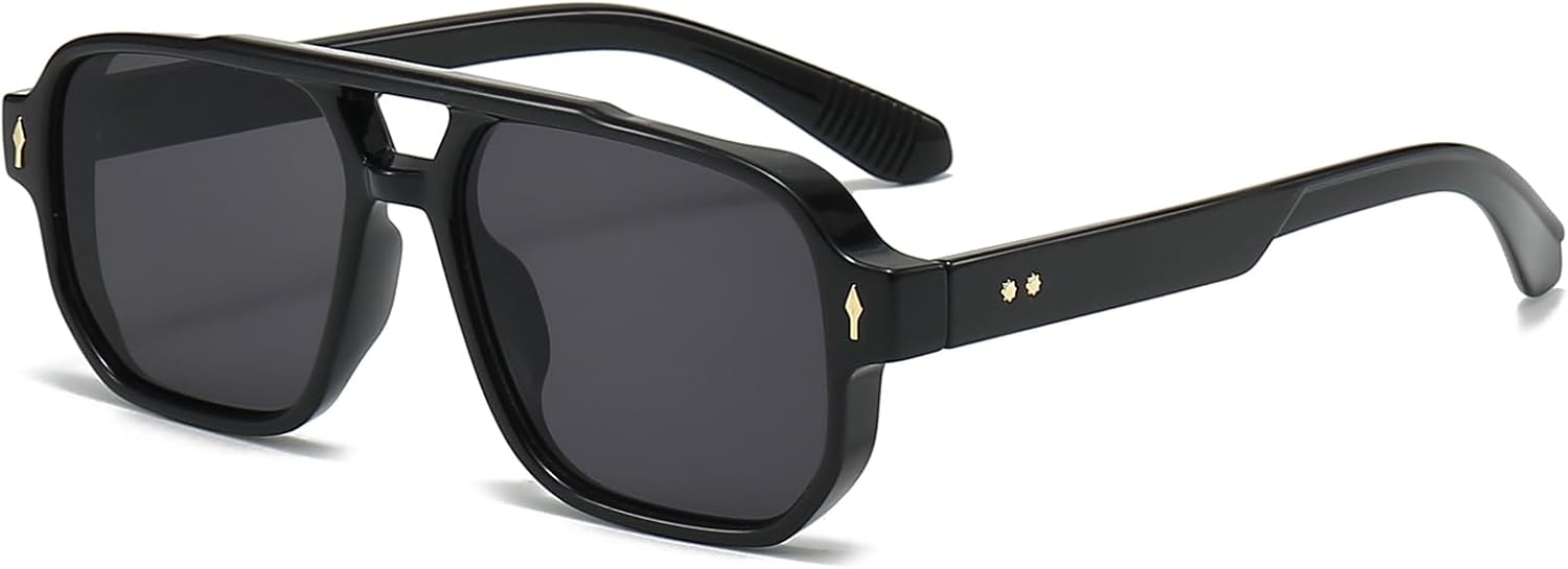 

Ретро квадратные солнцезащитные очки-авиаторы для женщин и мужчин, модные прямоугольные солнцезащитные очки в стиле 70-х, классические винтажные очки SUNGAFAS, Black/Grey