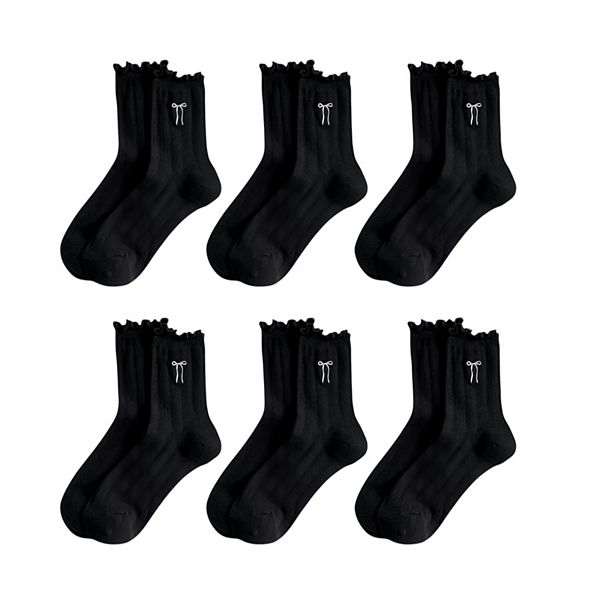 

Женские носки с рюшами, ребристым узором и бантиком, 6 пар Anna-Kaci, Black