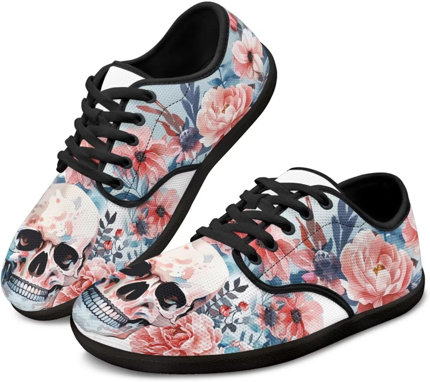 

Кроссовки Skull для женщин и мужчин, повседневная обувь для бизнеса, с широкой носочной частью, босоножки, обувь для ходьбы с нулевым перепадом Pointodoor, Skull Floral